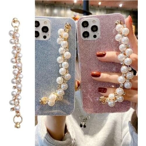Phone Fall Prevention Elegant Phone White Pearls Loss Prevention Strap Chain U2JF