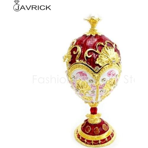 Red Gold Faberge-Egg Series Hand Painted Jewelry Trinket Box Unique Gift for Easter Home Decor Collectible