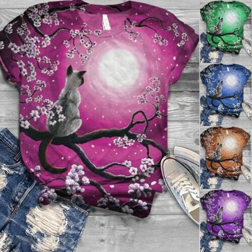 T Shirt Women Harajuku Tops Plus Size Women Short Sleeve 3D Cartoon Cat Printed O-Neck Tops Tee T-Shirt Camisetas Mujer футболка