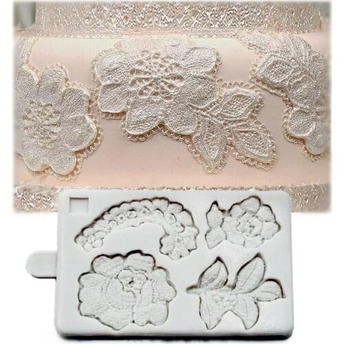 Rose Shape Lace Texture Silicone Mold Flower Leaf Wedding Cake Decorating Tool Chocolate Fondant Mold DIY Cake Baking Decoration