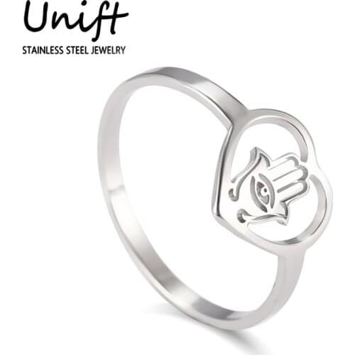 Unift Retro Hollow Heart Evil Eye Palm Band Original Design Stainless Steel Wicca Fashion Jewelry Amulet Ring Unisex Party Gift