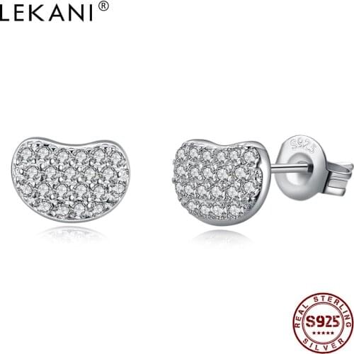 LEKANI Sterling Silver 925 Jewelry Pea Shape Earrings Women Bright 5A Cubic Zirconia Stud Earring Trendy Party Accessories