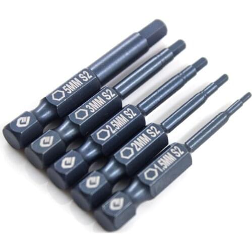 5 Pcs/set 50mm H1.5-H5 Hex Screwdriver Bits S2 Alloy Steel Magnetic Electric Drill Hexagonal Screwdriver Head Power Driver Tools
