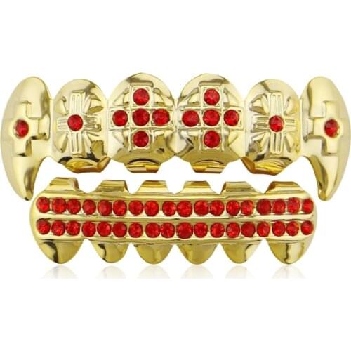 GENBOLI Metal Hip Hop Braces Top And Bottom Teeth Bling Teeth Set Halloween Party Jewelry Body Jewelry Fashion Metal Tooth