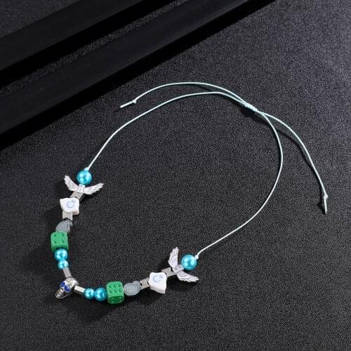 Fashion new green dice cloud ceramic multi-element round bead all-match necklace male hip hop hot sale