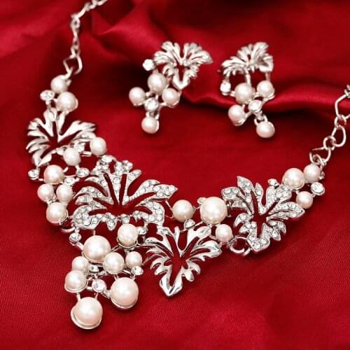 Fashion Gold Silver Jewelry Set Statement Necklace Earring Imitation Pearl Jewelry Set For Women Flower Wedding Jewelry sets