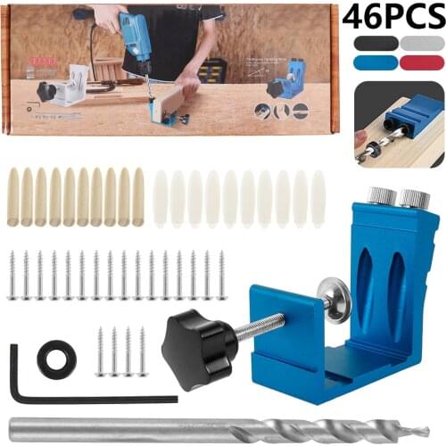 46 pcs Pocket Hole Drill Puncher Jig Kit Hole Positioner Locator Tool Angle Drill Guide Set Saw Step Drill Bits Screwdriver Bit