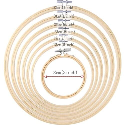 7 Pieces Embroidery Hoop Set Bamboo Circle Cross Stitch Hoop Ring 3 inch to 13 inch for Embroidery and Cross Stitch