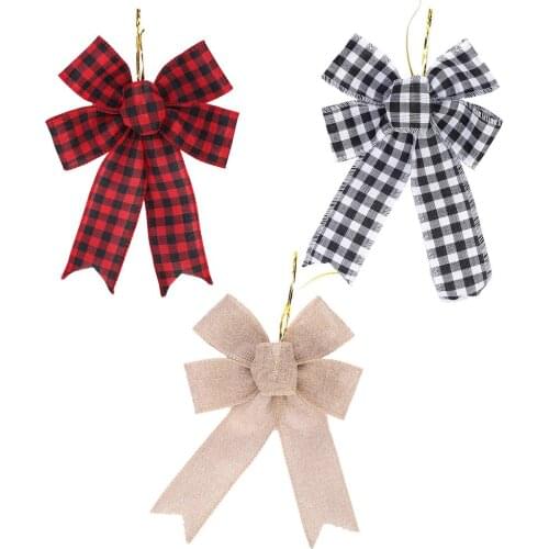 Bow Wall Hanging Decoration Christmas Bows Ornament Personalised Swallowtail Festival Holiday Party Checked Style Door Ornaments