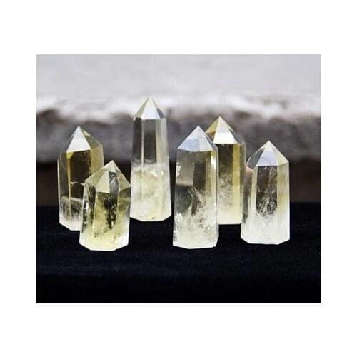 Natural yellow crystal original stone furnishing articles furnishing articles Huang Jingzhu topaz column5mm-6mm