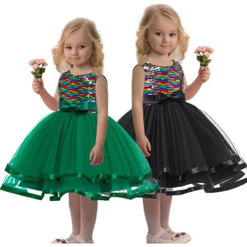 2020 new fashion childrens clothing Childrens Christmas New Year dress princess spell color sequined dress Puff