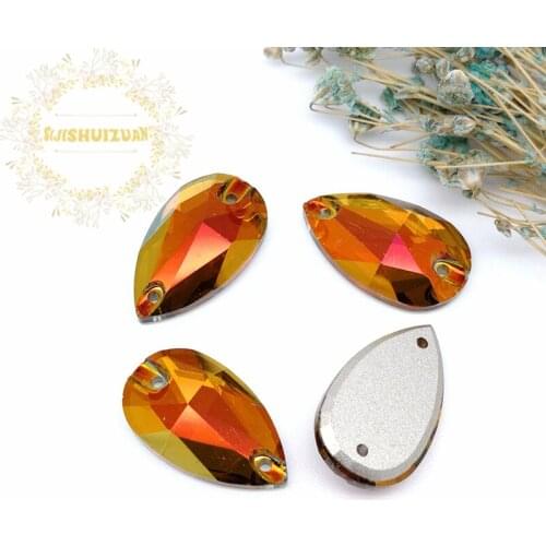 New product Starlight powder 001AP Water drop Crystal Glass Sew-on Rhinestones with two holes DIY wedding Dresses and Clothes