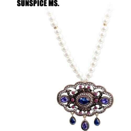 Vintage Bohemia Beads Long Pendant Necklace For Women Ethnic Wedding Jewelry Antique Gold Color Resin Turkish Sweater Chain New