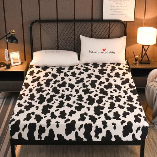 Cow Pattern Bed Sheet with Elastic Mattress Cover Cotton Fitted Bed Sheet and Pillow Cases Queen and King Size Bed Decoretion