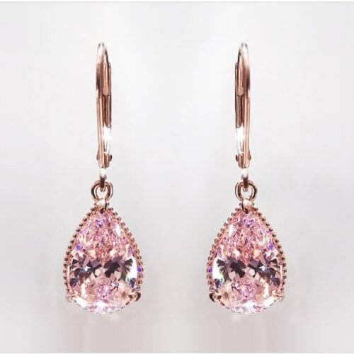 Luxury 14K Rose Gold Pink Diamond Earring for Women Fashion Pink Topaz Gemstone Bizuteria Garnet Drop Earring Orecchini Girls