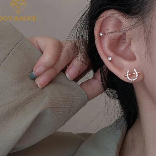 XIYANIKE 925 Sterling Silver New Creative Horseshoe-shaped Rhinestones Earrings Simple Women Small Exquisite Fashion Ear Jewelry