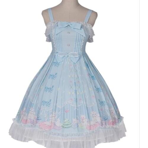 Lolita Dress Straps Cats Garden Ruffles and Bows Chiffon Lolita JSK Dress