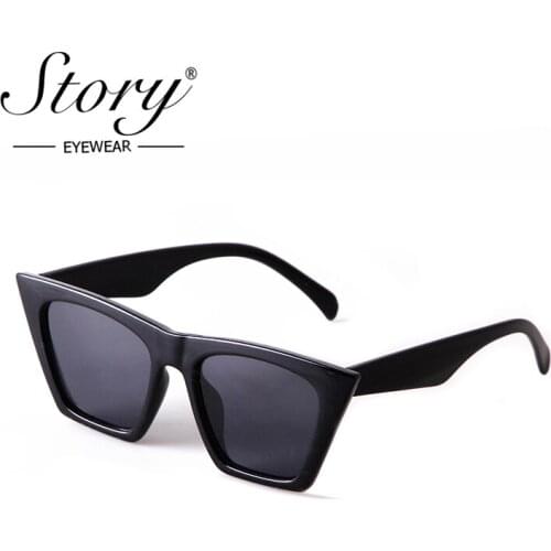 STORY 2021 New Vintage Oversized Cat Eye Sunglasses Women Men Brand Designer Retro Black Frame Square Sun Glasses Shades S17047
