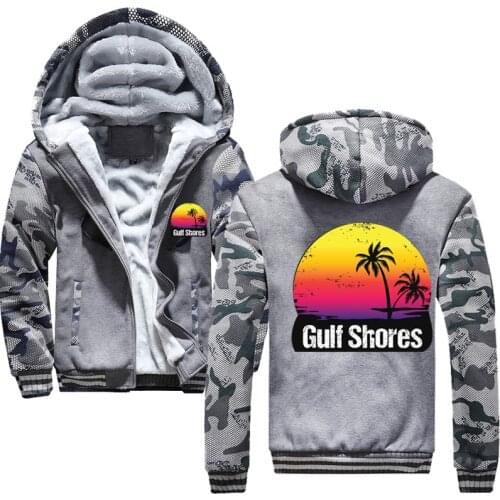 Vacation Gulf Shores Winter New Men Casual Hoodies Mens Thick Warm Hooded Sweatshirts Brand Clothing Hoodie Sweatshirt Male