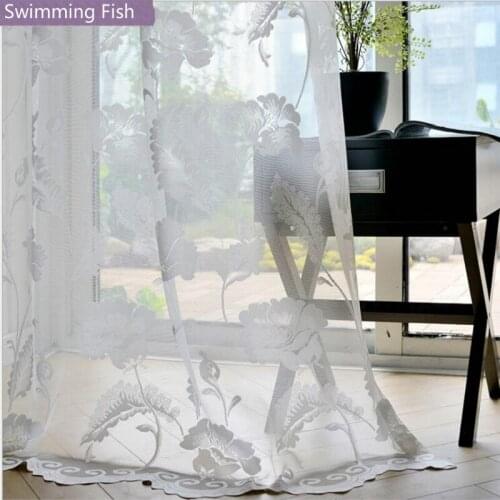 Tulle Curtain Floral Jacquard Sheer Curtain Tulle Organza Panel Window Screening Home Deco Voile Blind Drape Custom Made Size