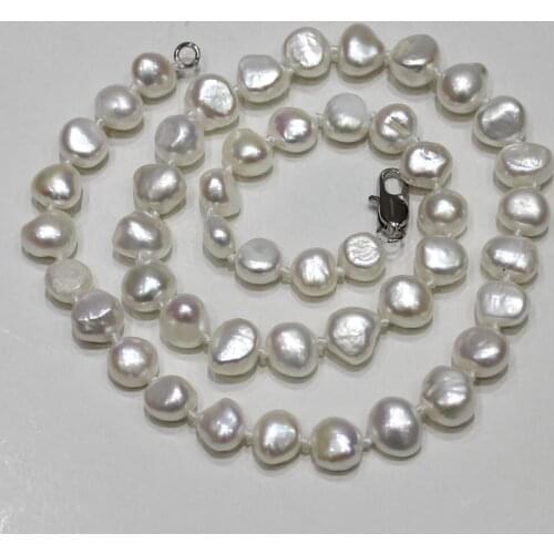 YINANYIMEI Fine Jewelry Natural White Freshwater Pearl Necklace Baroque 8-9mm 18INCH
