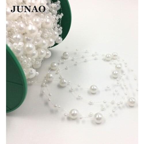 JUNAO 20 Meter Pearl Beads Chain Spool In Roll Pearls String Trim Bridal Beads Appliques for Wedding Garland Party Decoration