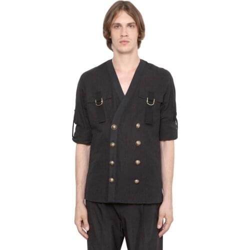 S-6XL!!!2018 Fashion male double breasted fluid short-sleeve shirt slim casual outerwear top