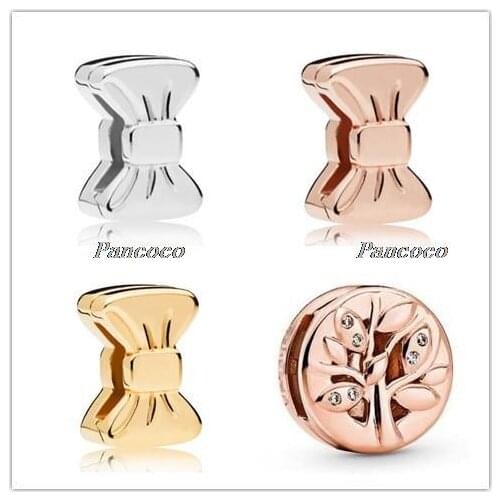 925 Sterling Silver Charm Rose Gold Reflexions Bow Clip Stopper Lock Beads Fit Pandora Bracelet & Bangle Diy Jewelry