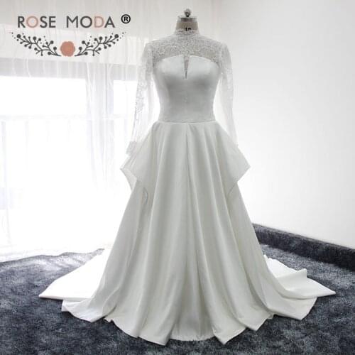 Rose Moda Classic Long Sleeves Wedding Dress for Muslim High Neck Backless Wedding Dresses Vestidos de Noiva