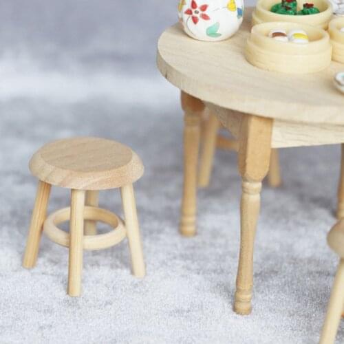 1/12 Dollhouse Miniature Furniture Round Stool Chair For Kids Pretend Play Toy House Decor Children Toy Dollhouse Accessories