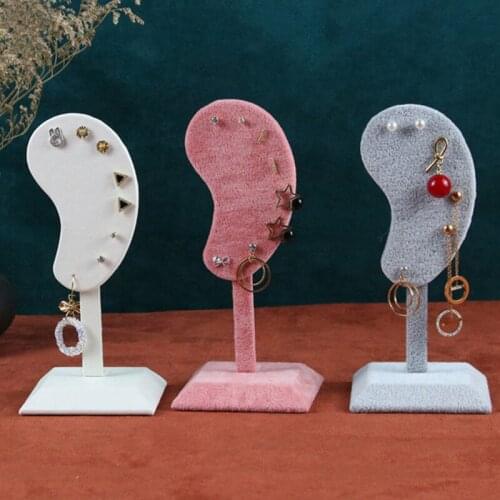 1Pc Fashion Earring Display Stand Ear-shaped Ear Clip Stud Jewelry Display Organizer Stand Microfiber Earring Display Holder