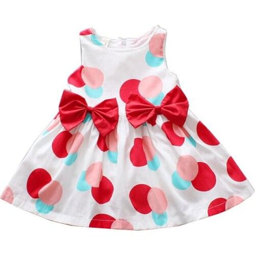 2019 New Trendy Toddler Baby Girls Dress Kids Bow Dresses Summer Sleeveless Red Round Neck Solid Girl Party Princess 1-10T