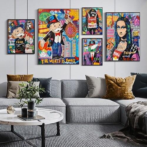 Alec Monopoly Rich Man Graffiti Art Paintings on the Wall Art Posters and Prints Mona Lisa Street Art Wall Pictures Home Decor