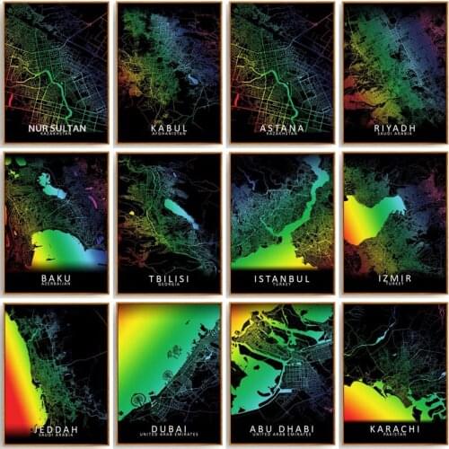 Colorful Map Of Pictures DIY 5D Diamond Painting Dubai Istanbul City Diamond Embroidery Mosaic Full Drill Home Decor Gift