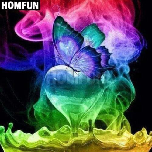 HOMFUN DIY Diamond Painting "Color butterfly" Full Drill Square Round Diamond Embroidery 5D Cross Stitch Decoration Home A00157