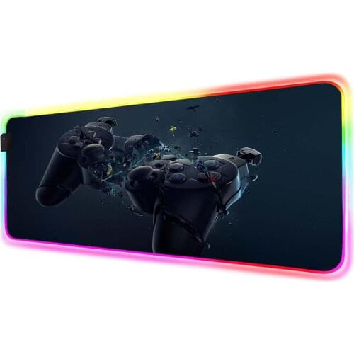 Black Game Console Handle Background Lock Large RGB LED Mousepad Waterproof Game Table Mouse Pad Keyboard Pad for Dota LOL Desk