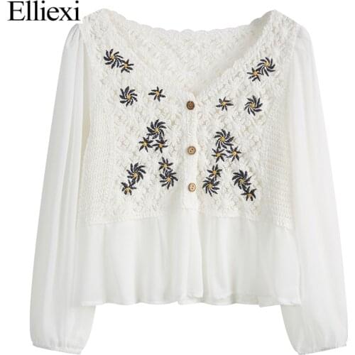 Женские рубашки с вышивкой ELLIEXI China At AliExpress