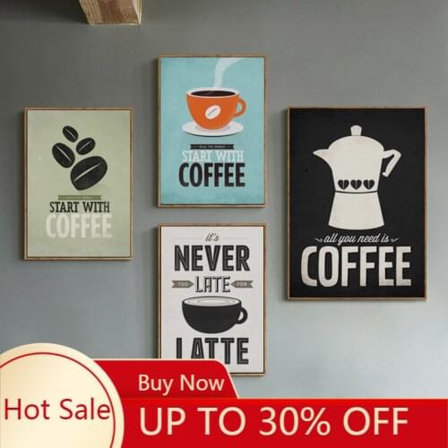 Coffee Canvas Painting Print Poster Cafe Modern Art Canvas Painting Wall Pictures for Kitchen Bar Cafe Decor No Frame