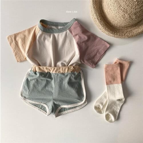 Cross-Border Korean Summer New Girls and Boys Children Baby Cute Color Shorts Kindergarten Sports Suit