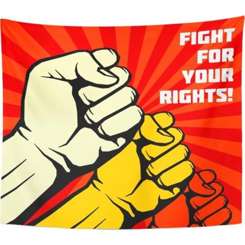 Red Human Fight for Your Rights Solidarity Revolution Fist Tapestry Home Decor Wall Hanging for Living Room Bedroom Dorm 50x60