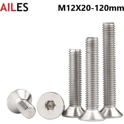 M12 Countersunk Hexagon Socket Bolts 12mm x 20 25 30 35 40 75 80 85 90 95 100 120mm 304 Stianless Steel Flat Head Allen Screws