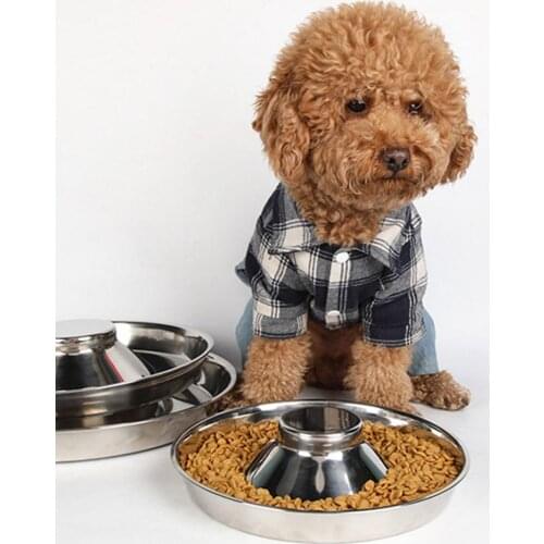Dog Feeder Bowls Pet Slow Feeder Plate Stainless Steel Food Bowl