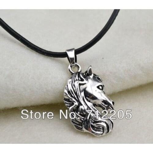 Fashion antique silver Plated horse pendant with bead chain necklace