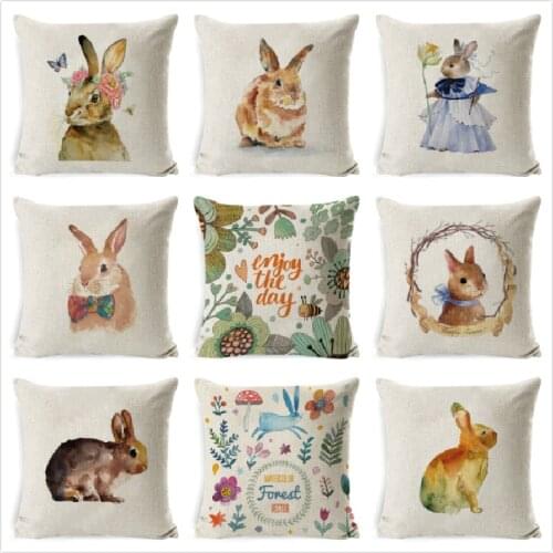 Cartoon Easter Cute Smiling Bunny Rabbit Color Home easter bunny Linen Throw Pillow Case Personalized Custom Cushion Cover