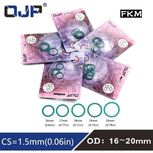 5PC Fluorine rubber Ring Green FKM O Ring Kit OD16/17/18/19/20*1.5mm Sealing Washer Gaskets Oil Ring Fuel Assortment Set Box