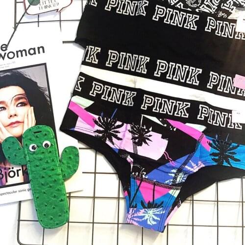 Pink letters color pure cotton movement comfortable sexy fashion lady mid-waist triangle underwear Pink