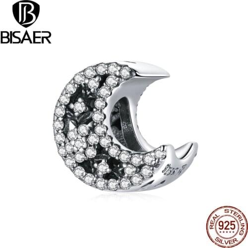 Bisaer Real 925 Sterling Silver Beads Goddess of the Moon Charms Pendant Fit Original Bracelet Silver 925 Jewelry ECC1786