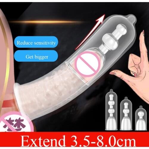 3pcs/set Reusable Condom Male Penis Enlargement Extend 3.5-8.0cm Penis Extension Sleeves Cock Extender Adult Sex Toy for Men