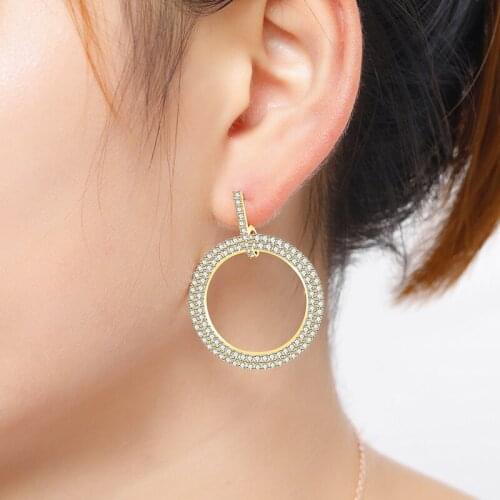 Zhijia simple style gold silver geometric round stud earrings for women party jewelry gifts