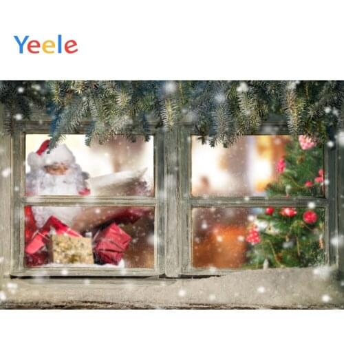 Christmas Santa Claus Wooden Window Snowflake Leaves Flower Backdrop Photography Custom Photographic Background For Photo Studio